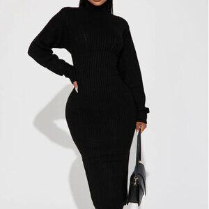 FASHION NOVA-McKee Ribbed Midi Dress - Black (XS)